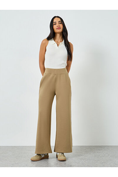 Styli Khaki Wide Leg Knit Joggers