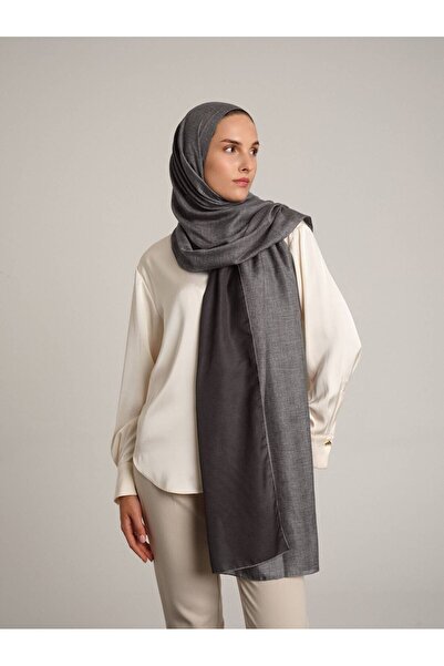 Ayshara Nazenin Plain Monogram Double-Sided Shawl - Anthracite