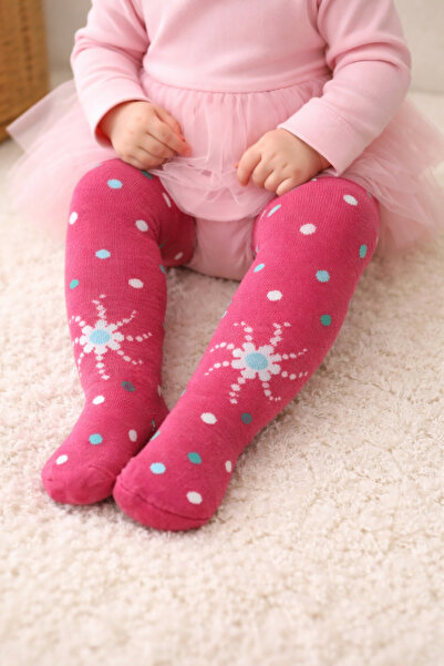 Nisa Yenidoğan Kız Bebek Havlu Külotlu Çorap Puantiyeli Çiçek Desenli Kalın