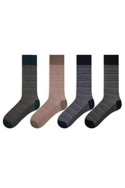 Bross Летни чорапи за мъже с жакардов мотив „Зигзаг“, 4 чифта