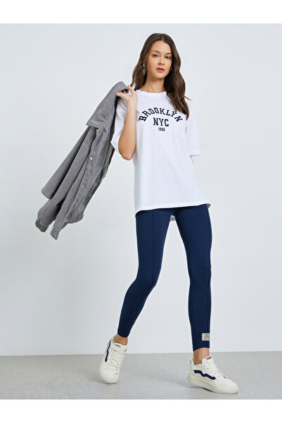 Styli Navy Blue Ankle Length Leggings