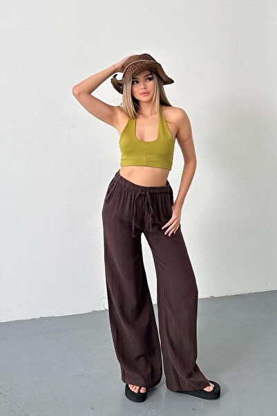 JEE LEE Women's Adjustable Waist Double Pocket Wide Leg Pants Brown - 26Y 4010