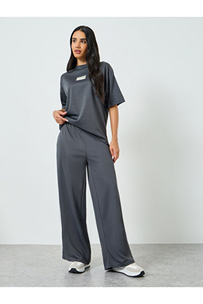 Styli Women Grey Wide Leg Knit Joggers