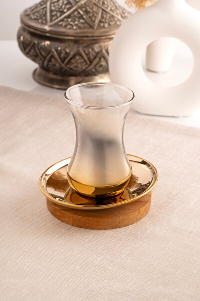 Aslı Hediyelik Derya Serisi Cam Gold Titanyum Kaplama 6 Kişilik Çay Bardağı -...