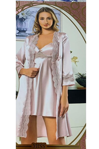 Carmella Silk Satin Women's 2-Piece Nightgown and Dressing Gown Set Ecru
