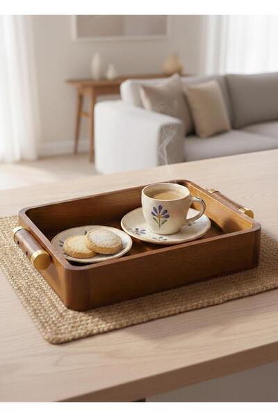 The Mia Natura Acacia Metal Tray with Handle Gold 35X23X6 cm
