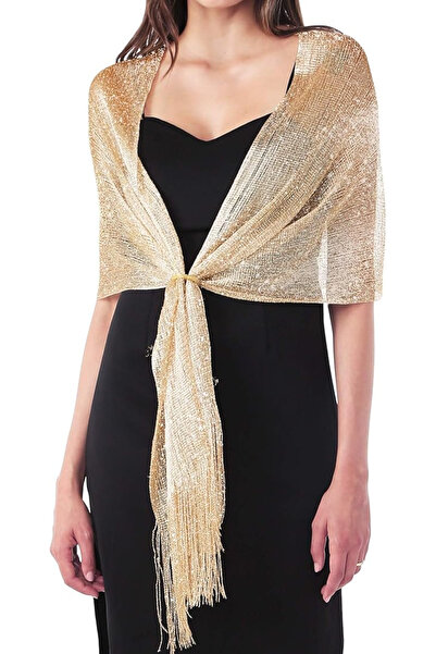DiaryLook Elegant gold shawl with fringes, Gold