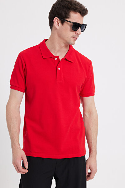 Tudors Мъжка тениска с поло яка Slim Fit, 100% памук, червена