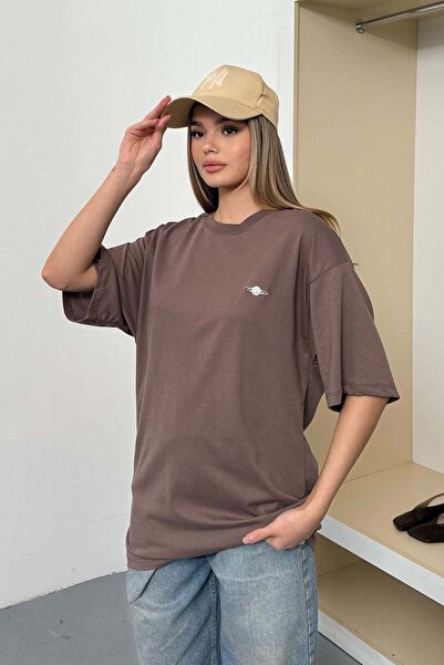 GİYSA Γυναικείο T-Shirt με Αξεσουάρ Filkete, 100% Βαμβάκι, Ανοιχτό Καφέ - 26Y...