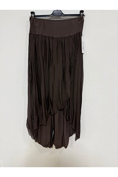 della moor Women's Brown Italian Envelope-Closed Lined Wide-Leg Casual Silk T...