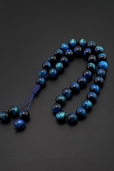 Seven Art Jewelry سبحة من الحجر الطبيعي الأصلي، حجر عين النمر الأزرق الداكن 8...