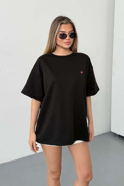 GİYSA Γυναικείο T-Shirt με λαιμόκοψη ποδηλάτου και αξεσουάρ Ladybug 2Ιπ Μαύρο...