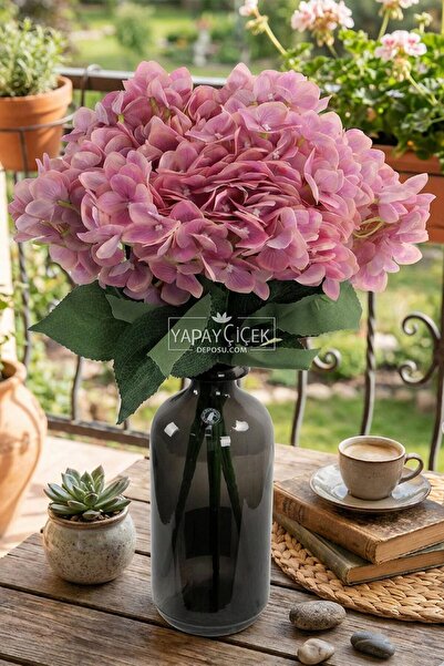 Yapay Çiçek Deposu Artificial Flower 5 Branches Wet Cornales Veined Hydrangea...
