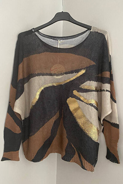 AYASOFYA OTANTIK Women's Italian Black Brown Foil Patterned Bat Sleeve Mercer...