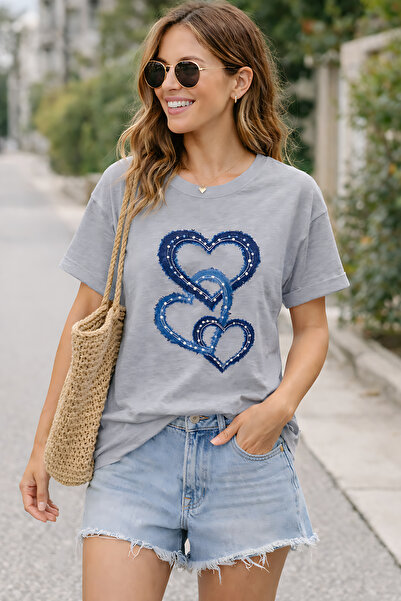 ArtYus Interlocking 3 Hearts Printed Cotton Relaxed Fit Round Neck Unisex T-S...