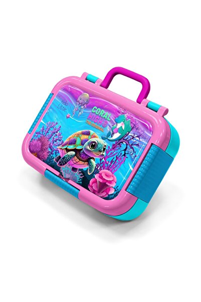 Coral High Kids Pink Purple Turtle Patterned Stainless Steel Lunch Box 39264