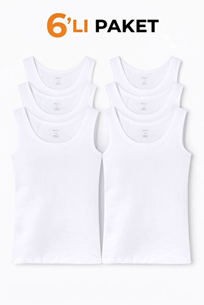 Dagi Men's White Wide Collar 100% Cotton 6-Piece Boxed (Economical) Undershirt