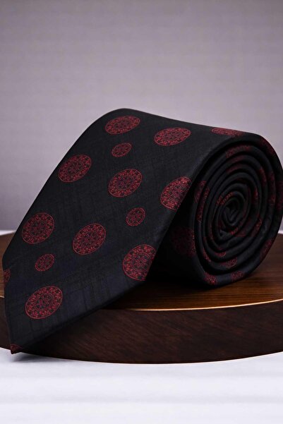 Kravatkolik Black - Red Motif Tie