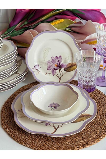ROSSEV Porselen Yemek Takımı 6 Kişilik 24 Parça Alessa Mor