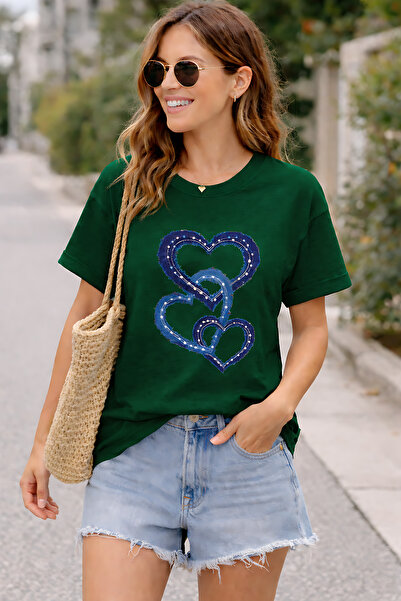 ArtYus Interlocking 3 Hearts Printed Cotton Relaxed Fit Round Neck Unisex T-S...