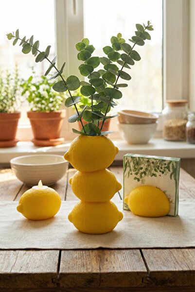 Alvina Atölye Dekoratif Üç Katlı Limon Tasarım Vazo - Mutfak Ve Salon Dekoras...