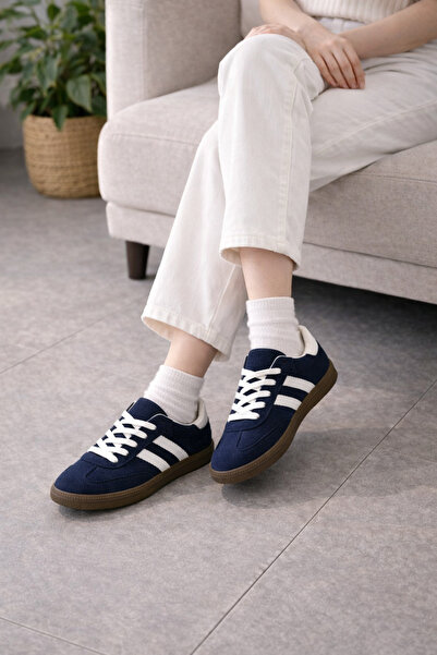 MİSSWEMODASHOES Unısex Lacivert Sneaker Bağcıklı Düz Taban Spor Ayakkabı
