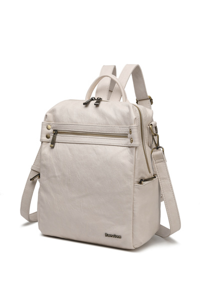 Solo Bag Washed Leather Front Zipper Detailed Multi-Compartment Stylish Backp...