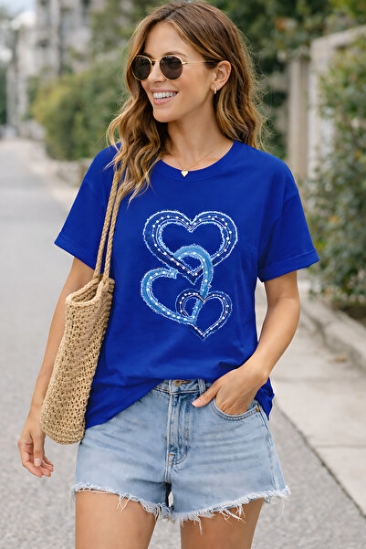 ArtYus Interlocking 3 Hearts Printed Cotton Relaxed Fit Round Neck Unisex T-S...