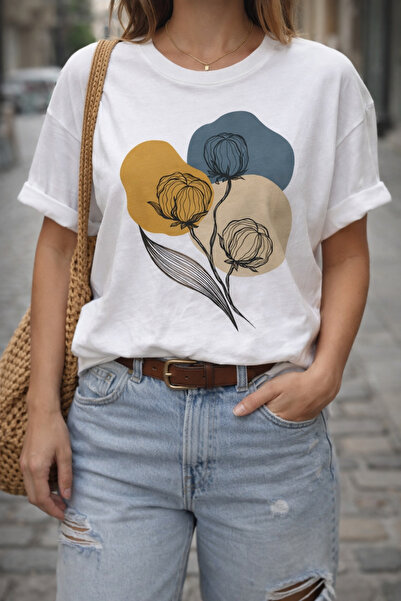 ArtYus Tricou unisex cu guler rotund, croială relaxată, din bumbac imprimat c...