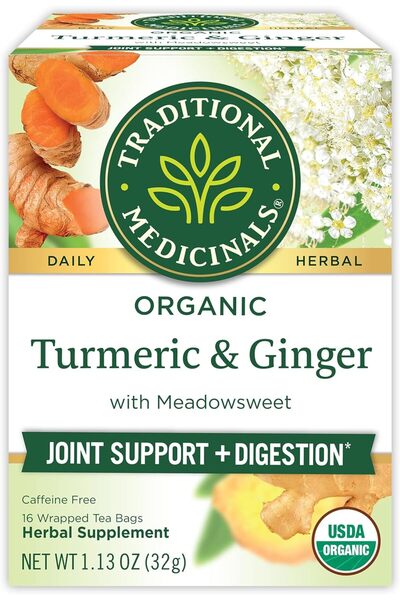 TRADITIONAL MEDICINALS شاي الكركم مع زهرة المروج والزنجبيل، 16 كيسًا