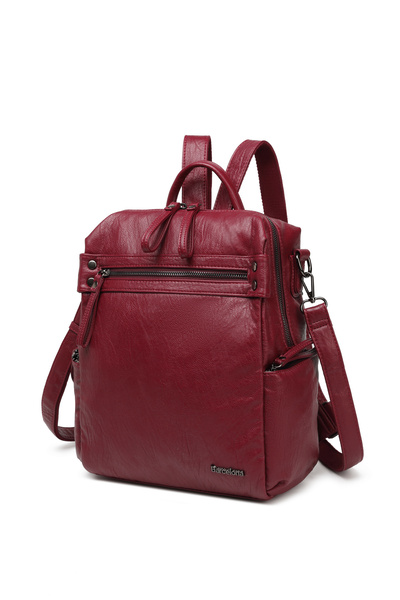 Solo Bag Washed Leather Claret Red Front Zipper Detailed Multi-Compartment St...