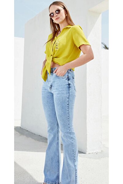 Pubi New Season High Waist Lycra Tightening Women's Spanish Flare Jeans