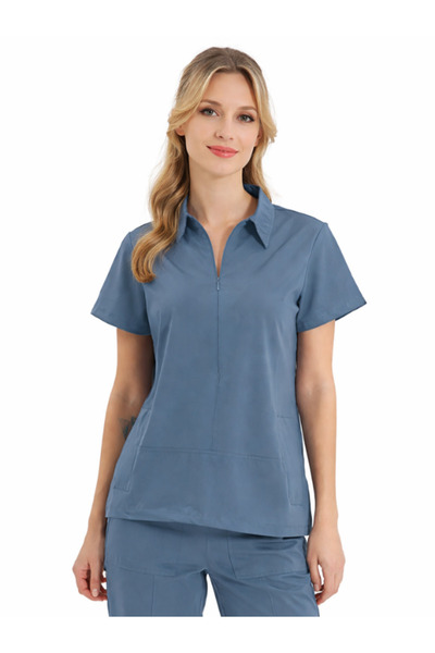LITTE Single Top Side Pockets Hidden Zipper Polo Collar Doctor/Nurse Surgical...