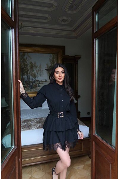 KECHİ WOMAN Double Fabric Lace Detail Shirt Dress