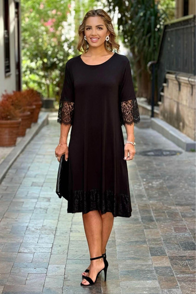 Nevin Kaya Moda Siyah Zarife Dantelli Elbise