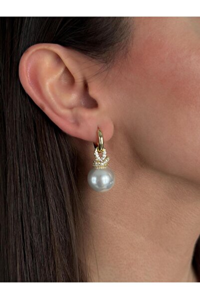 Luseda Vip Crown Detailed Premium Shiny Pearl Earrings