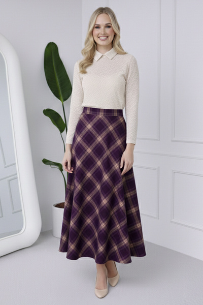 benguen Fustă din satin în carouri A60627 Mov