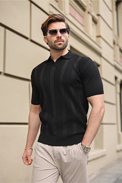 Madmext Siyah Polo Yaka Triko Erkek Tişört E7469