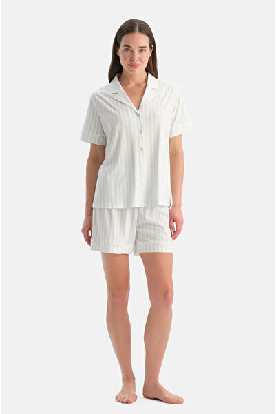 Dagi Women's Exclusive 50% Modal 50% Cotton Short Sleeve Shirt Collar Striped...