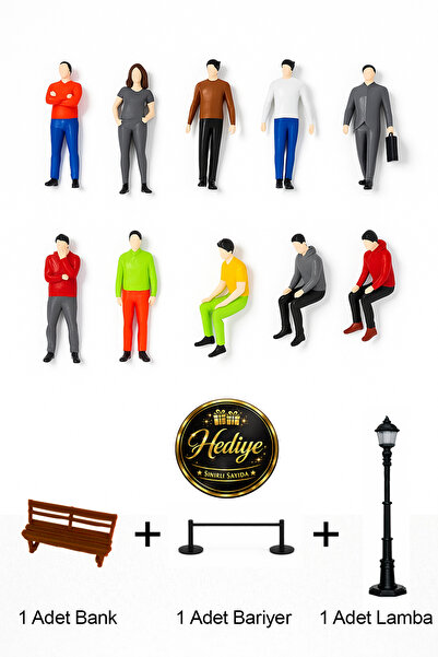 Friday Home 10 Adet Maket Insan Figür - Renkli - 1/50 Ölçekli 1:50 3-3,5cm