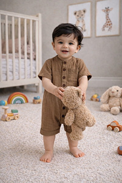 MİLNA BABY&KİDS 100% Cotton Muslin Baby Romper with Pockets 0-9 Months