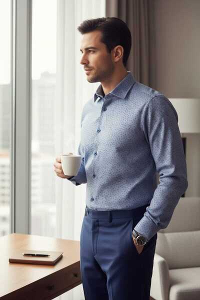 Louis Fabel Micro Triangle Patterned Long Sleeve Men's Shirt