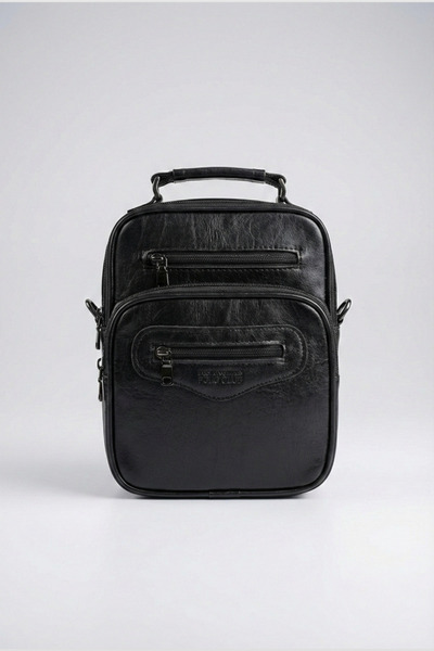 Catwins Men's Black Leather Large Size Crossbody Hand and Shoulder Bag