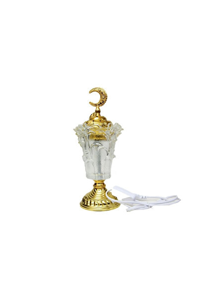 Epilons مبخرة زجاجية مزينة باللون الذهبي مع غطاء وقاعدة