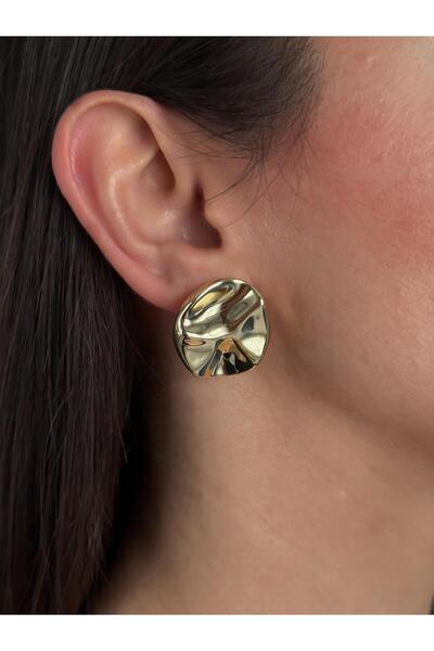 Luseda Xuping Gold Modern Textured Oval Earrings