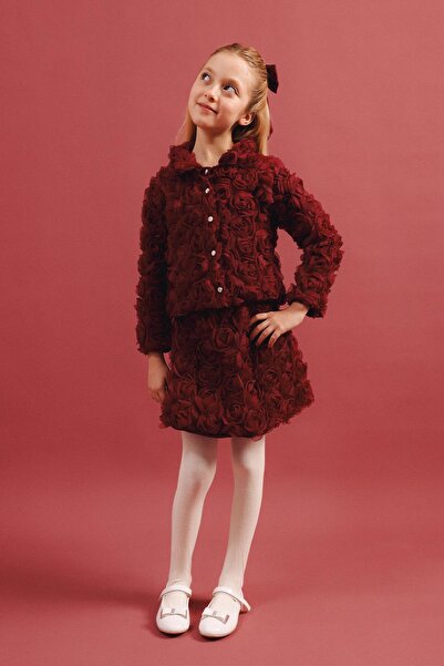 Perendi Set de jachetă și fustă din 2 piese cu detalii trandafir 3D pentru fe...