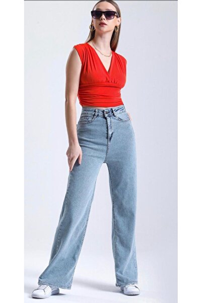 jsshop collection (προηγμένο) σειρά) Γυναικείο τζιν παλάτσο με ψηλή μέση και ...