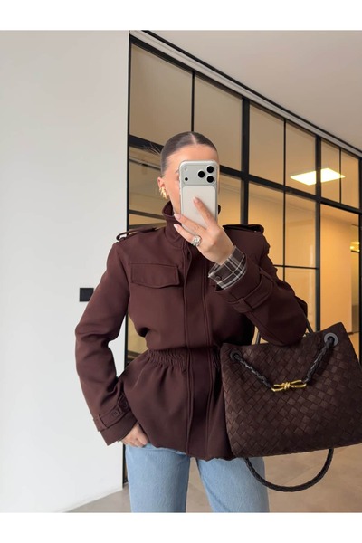 BB Bensu Buyruk Elastic Waist Apolet Jacket Brown