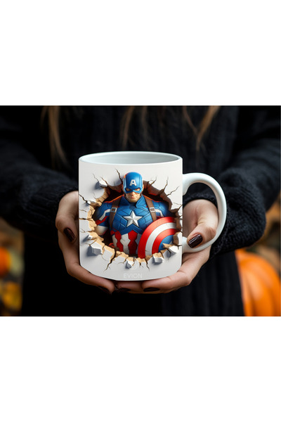 Evion كوب كابتن أمريكا مع مجسم 330 مل |   تصميم خاص مع درع بتأثير ثلاثي الأبعاد