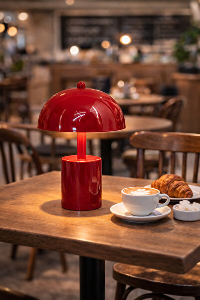 Natiorj Orbit Kırmızı Model Pilli Masa Lambası Cafe Salon Yatak Odası Abajur